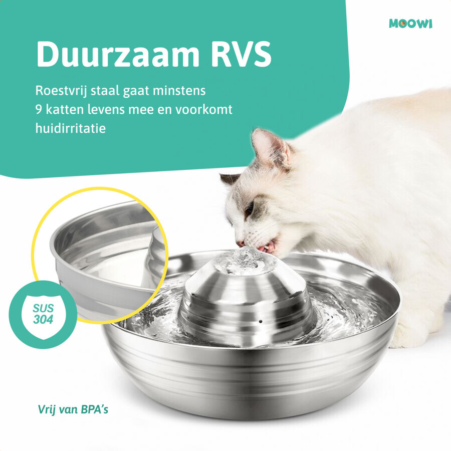RVS Drinkfontein kat incl. 3 - Waterfontein, Moowi.nl